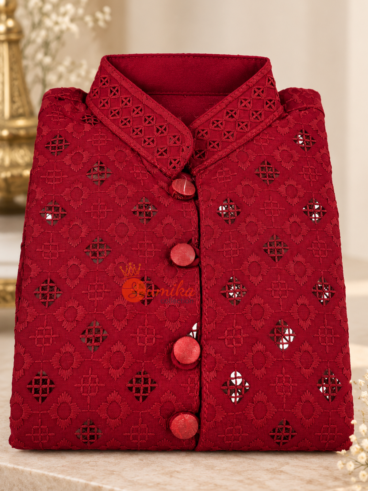 Premium Maroon Chikankari Kurta Set for Boys with White Pant