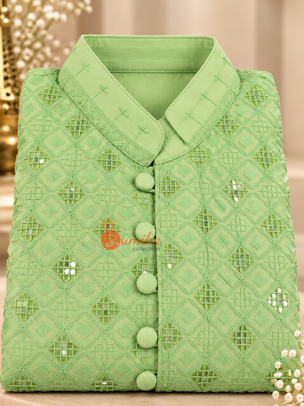 Mint Green Boys Chikankari Kurta set