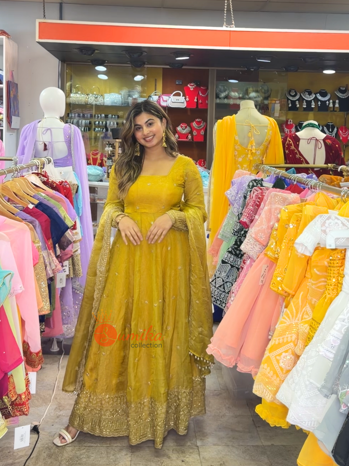 Mustard Fendy Silk Embroidered Gown Set