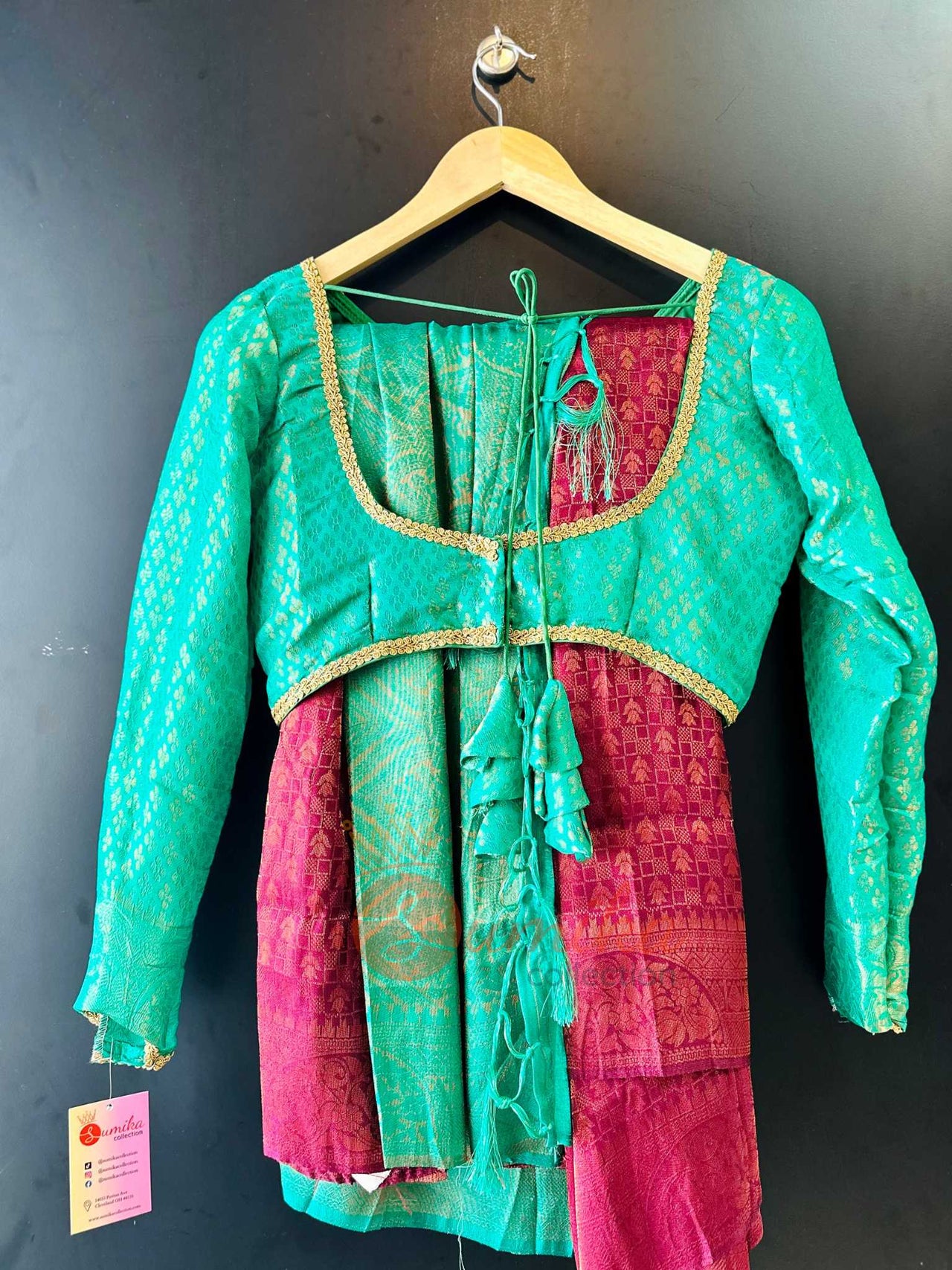 Green/Purple Ombre Kanjivaram Saree set
