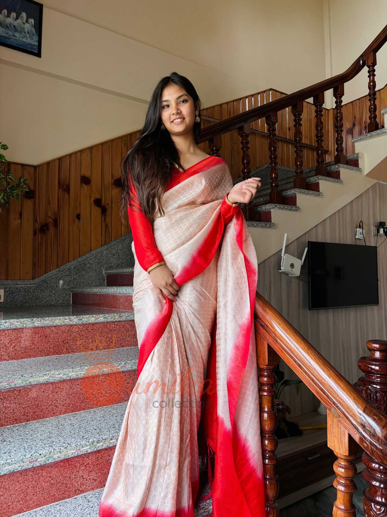 Vermilion Ombre Kanjivaram Saree set