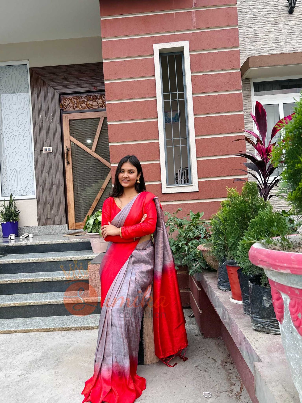 Vermilion Ombre Kanjivaram Saree set