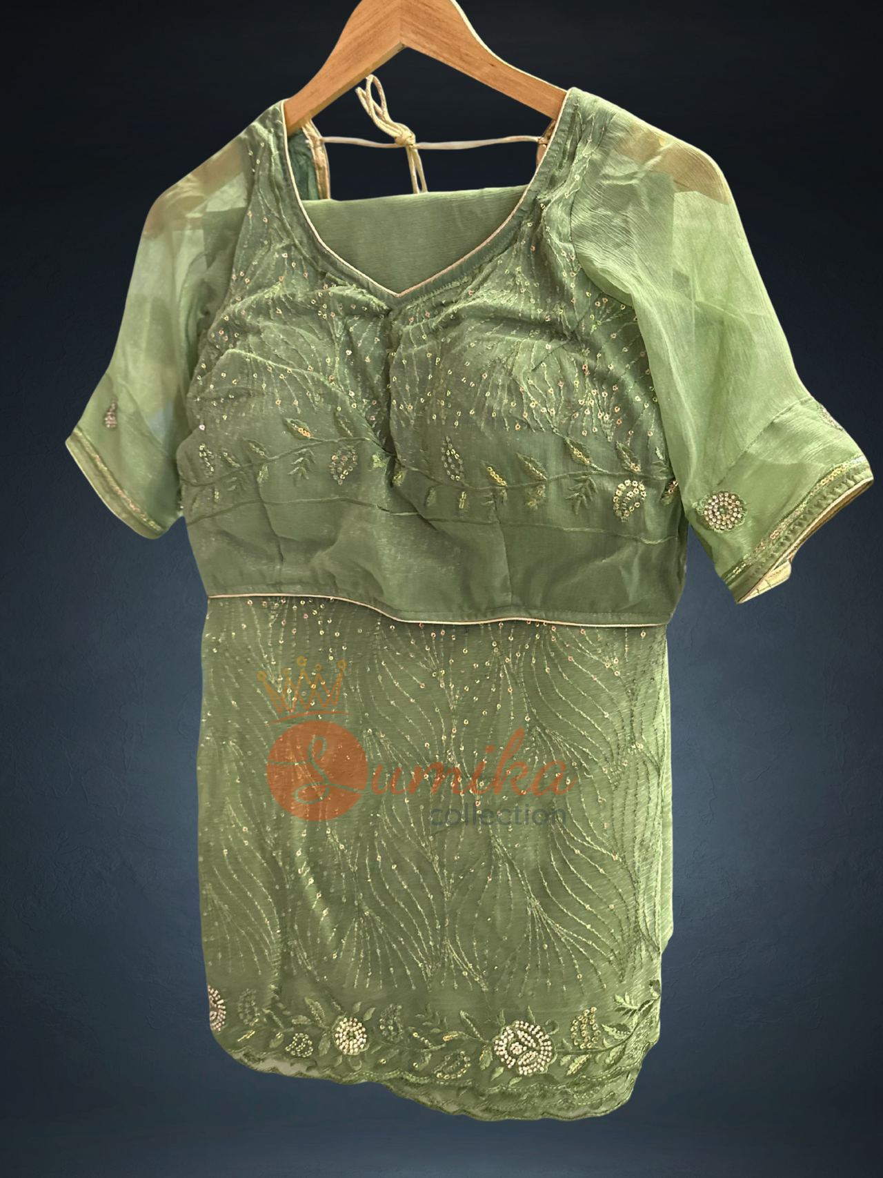 Sage Green Embroidered saree set