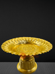 Gold plated Tika Thali with stand – 28 cm plate and 7 inch tall – Sumika Collection USA