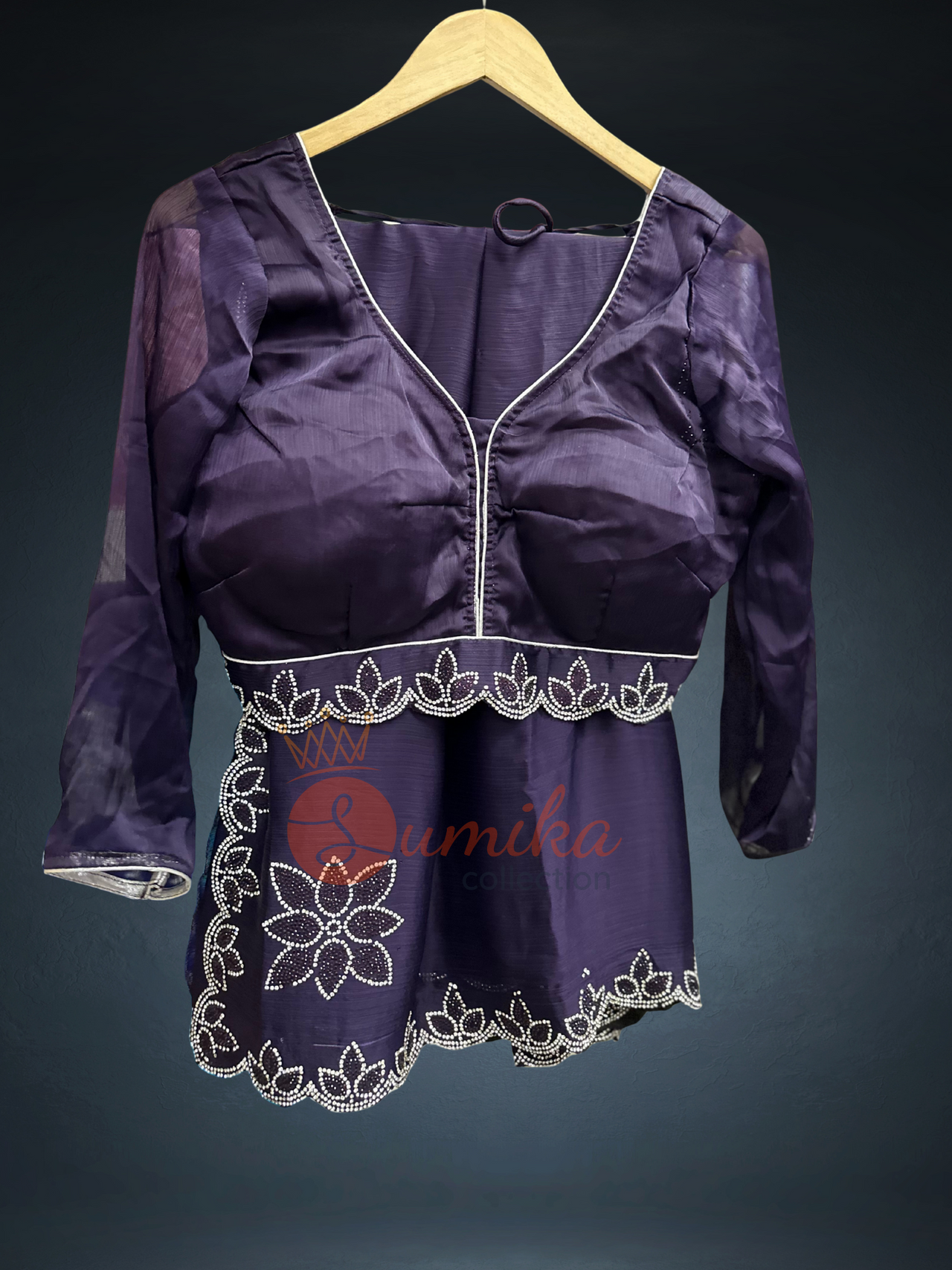 Deep Purple Saree Set with Embroidered Blouse (Falls & Pico Done)