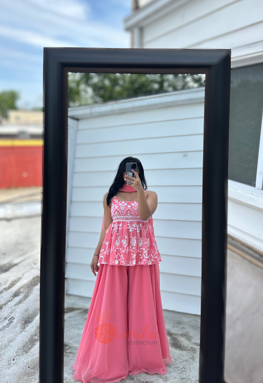 PINK THREE PIECE SHARARA KURTHI SET