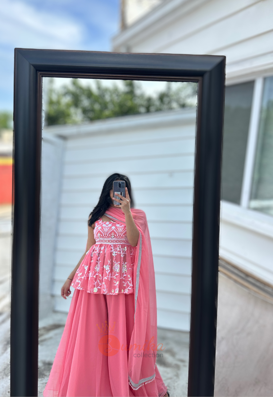 PINK THREE PIECE SHARARA KURTHI SET