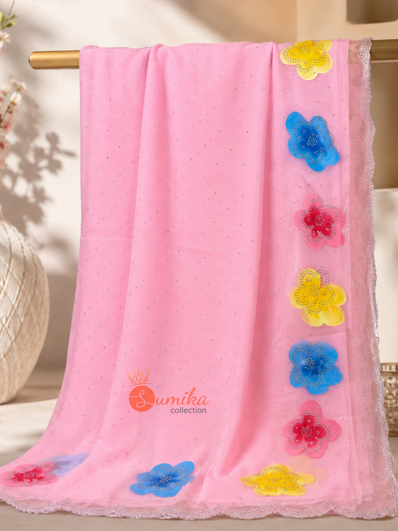 Floral Embellished Shimmer Saree - $10 if you buy 5 or More