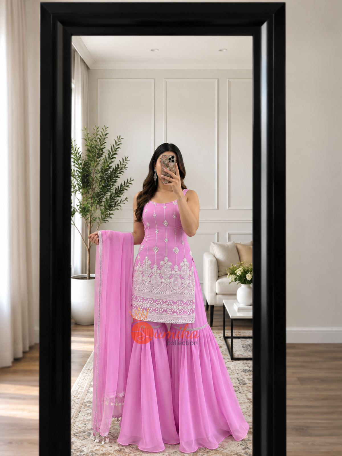 PINK THREE PIECE GHARARA SET