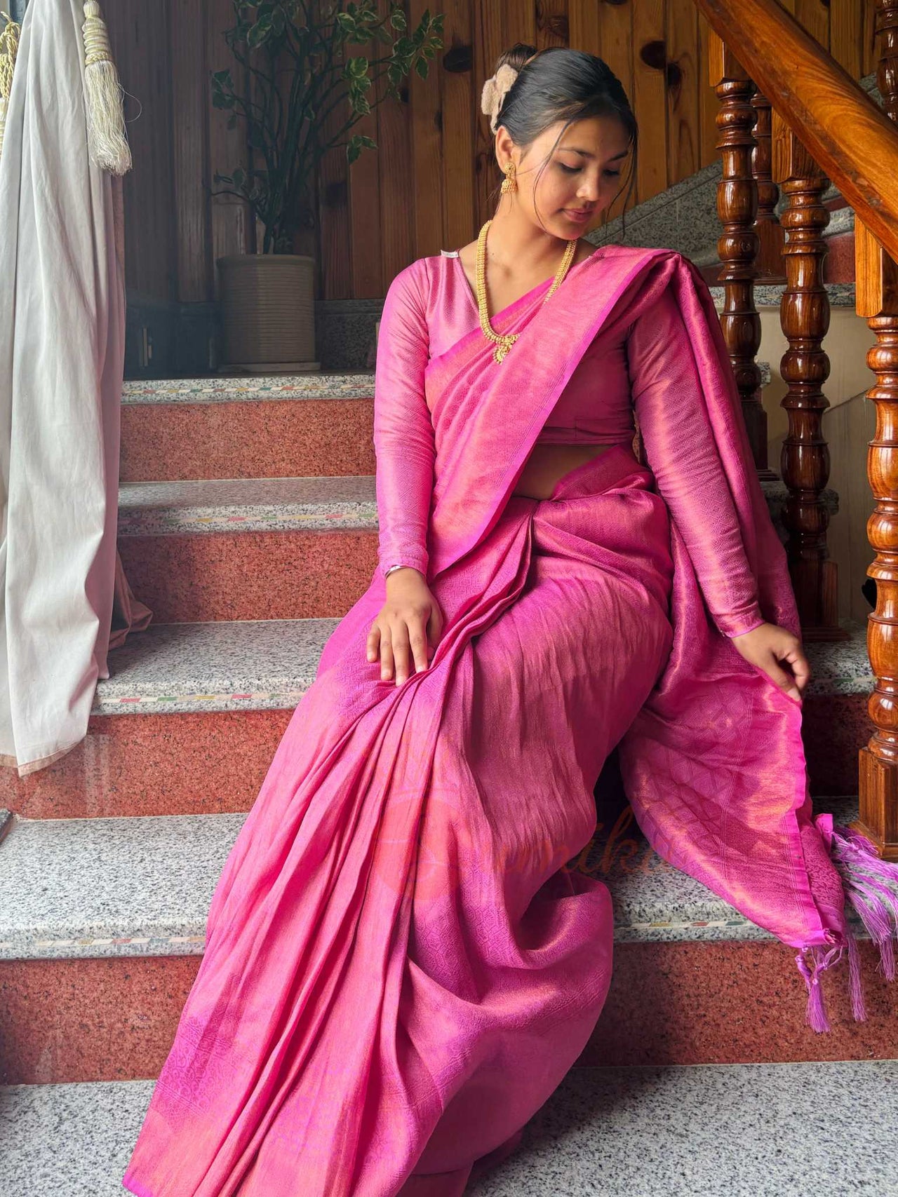 Pink Kanchipuram Saree set