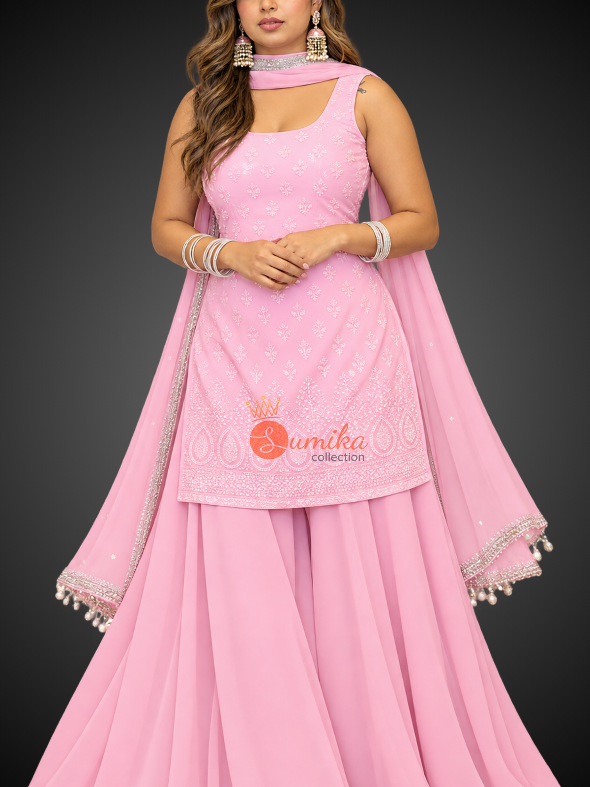 3-Piece Chikankari Sharara Set – Festive & Party Wear