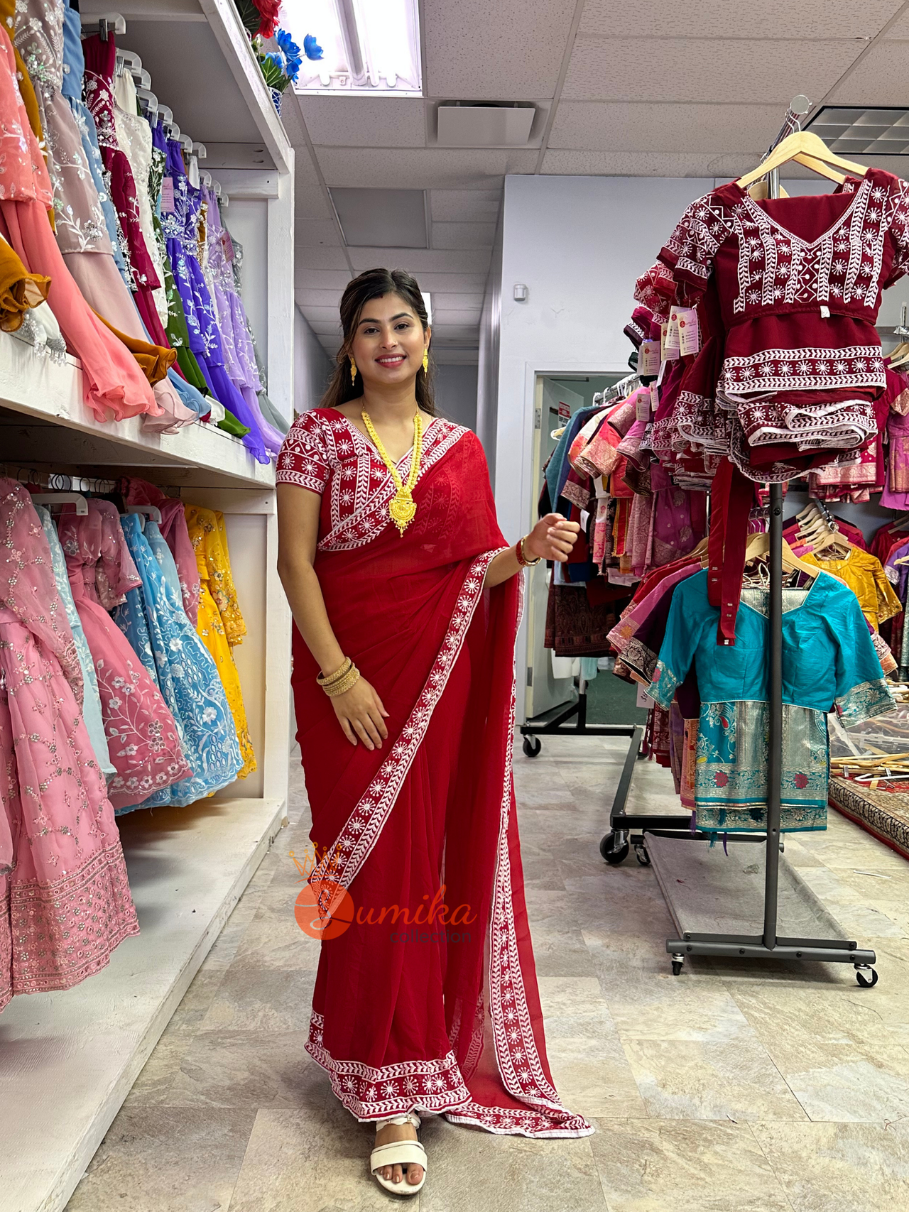 Embroidered Ready-to-Wear Saree Set