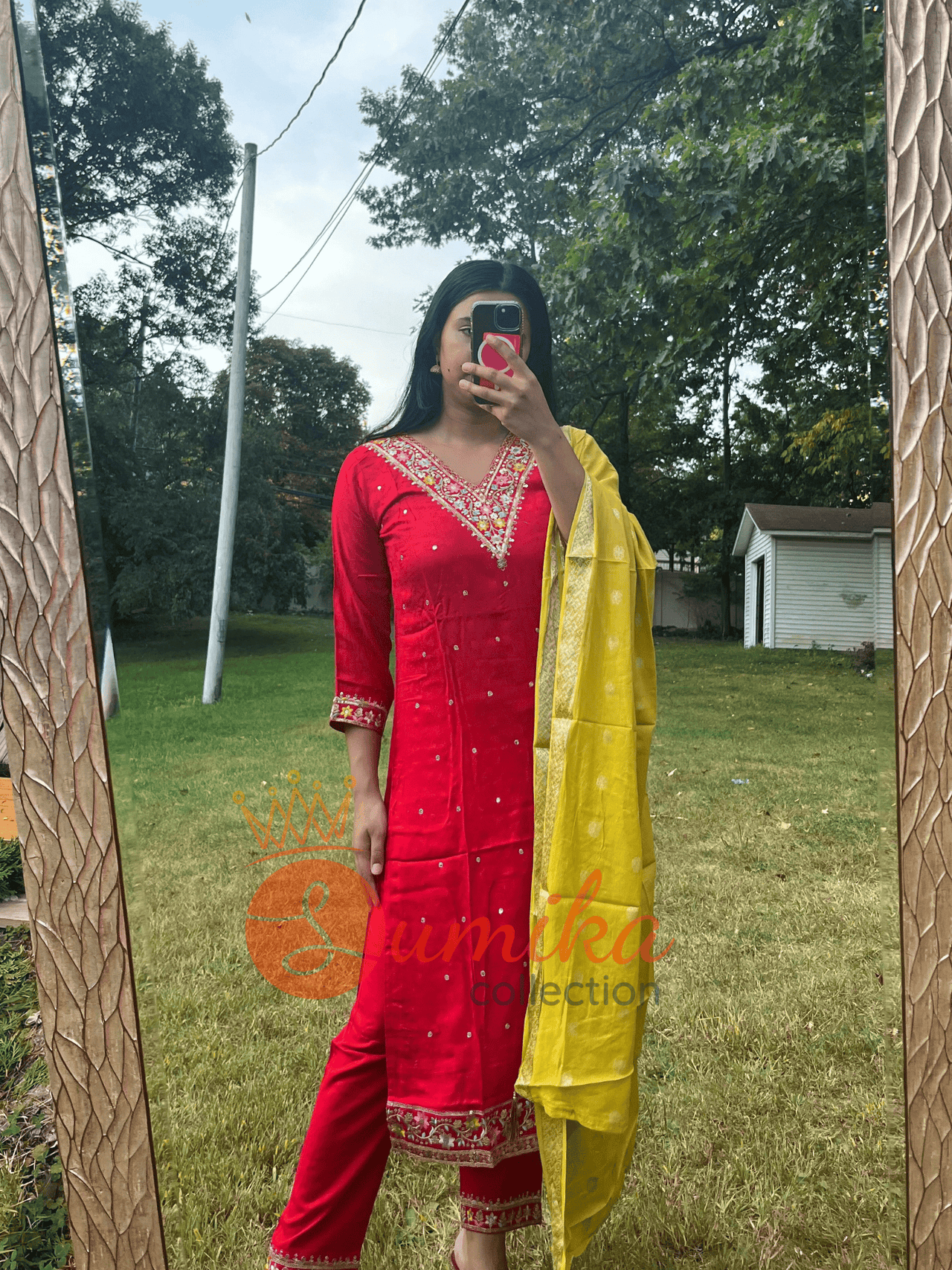 Elegant Dobby Fabric Kurta Set with Contrast Dupatta