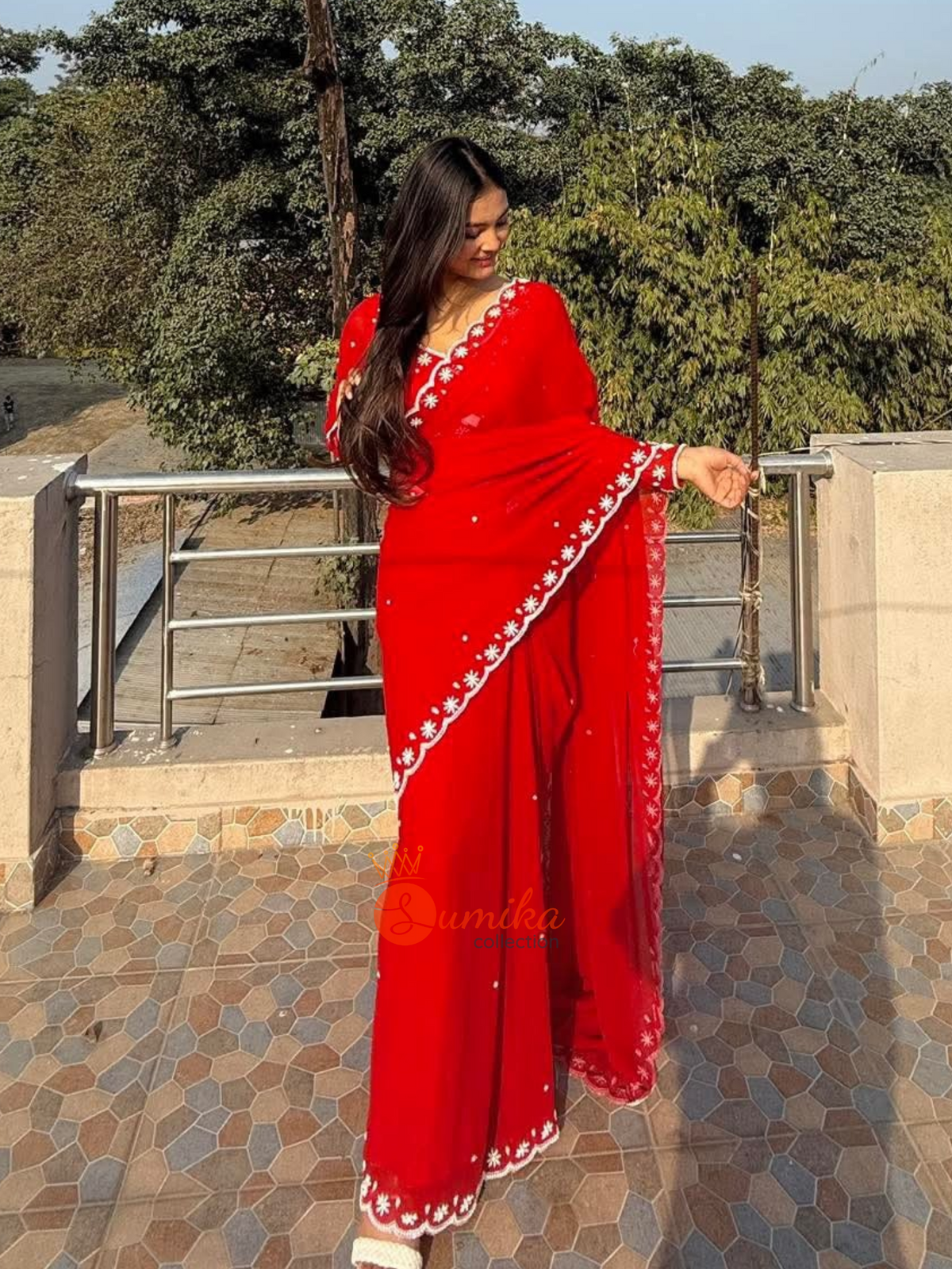 Handwork Ready to wear red saree set ( 3pcs )