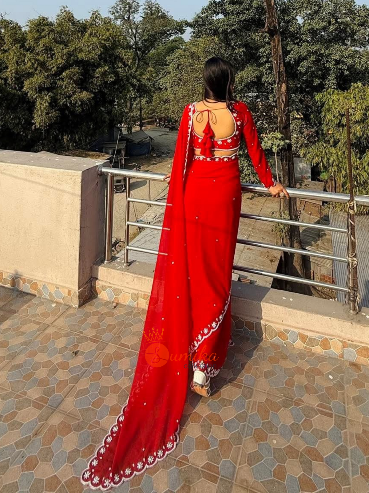Handwork Ready to wear red saree set ( 3pcs )