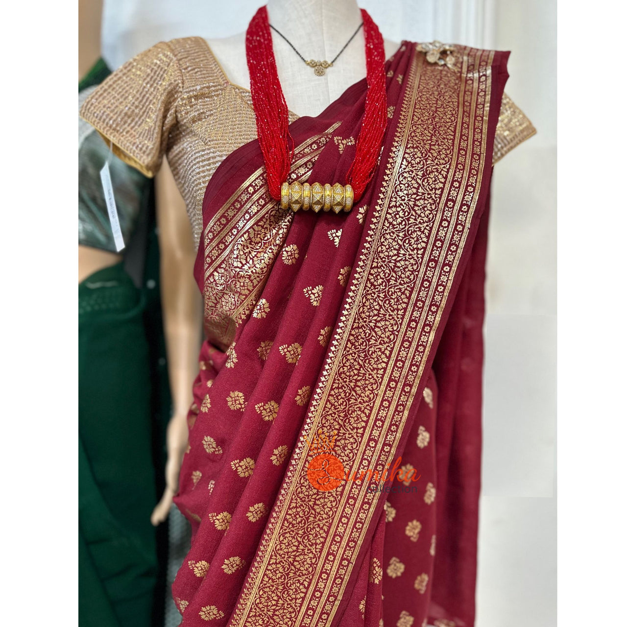 Maroon Viral Saree with Silver Pattern | Saree only