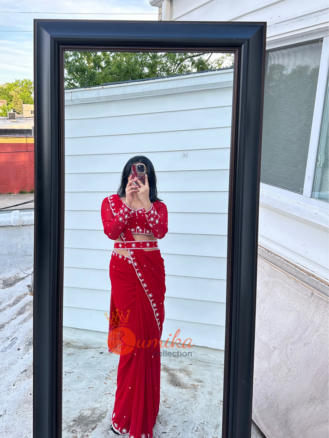 Heavy Handwork Ready to wear Red Saree set ( 3pcs )