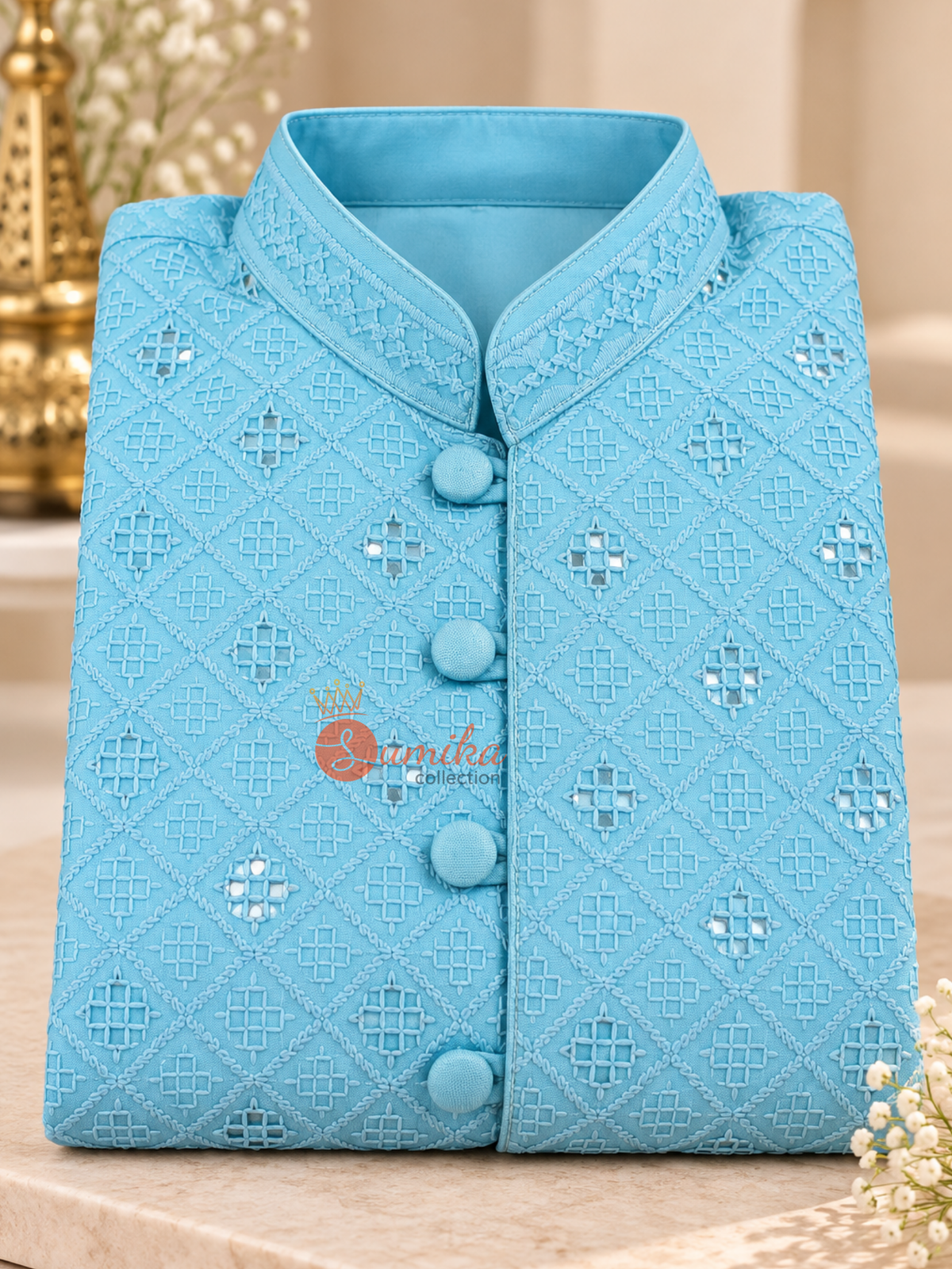 Sky Blue Chikankari Kurta Set for boys