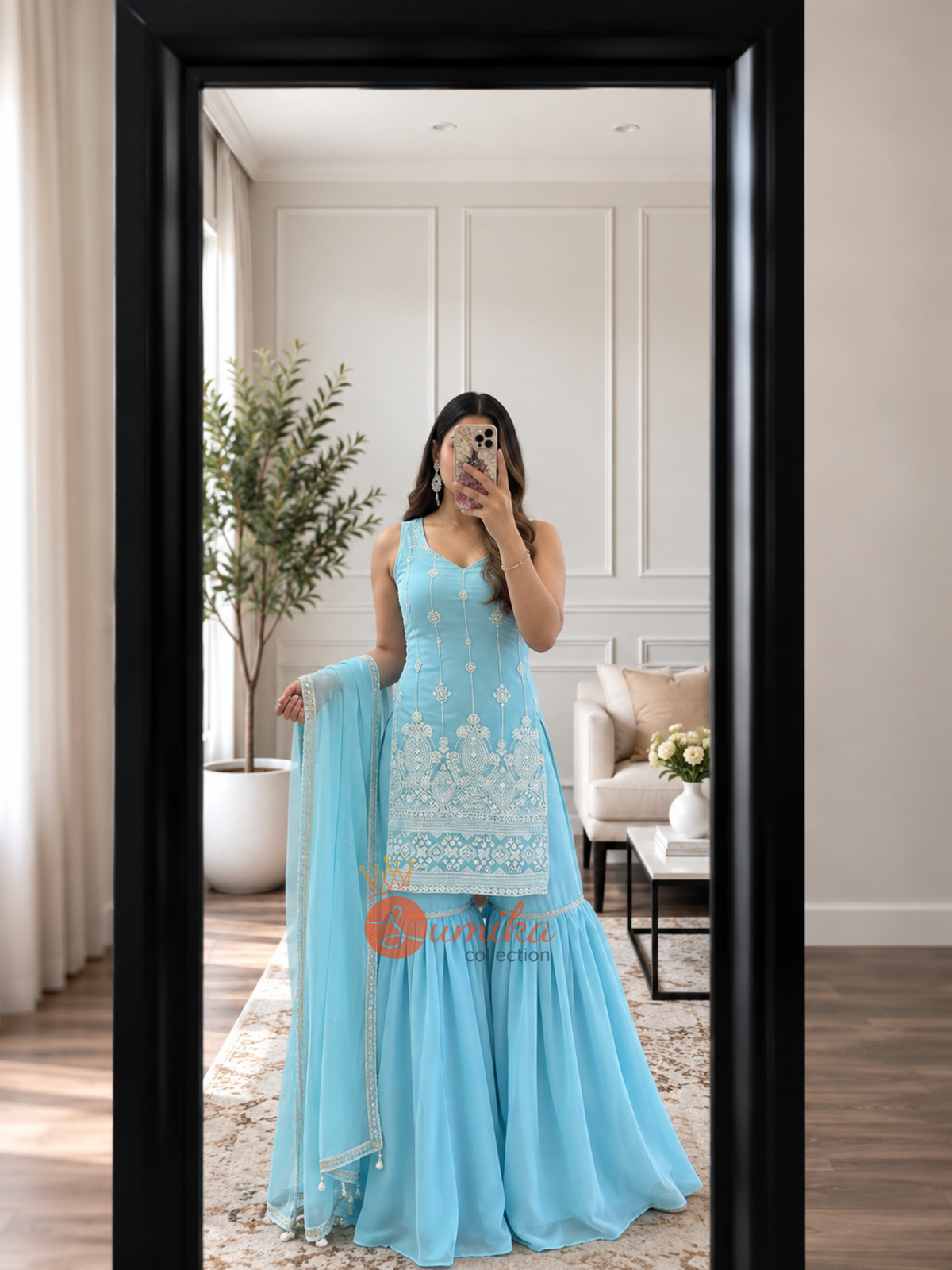 BLUE THREE PIECE GHARARA SET