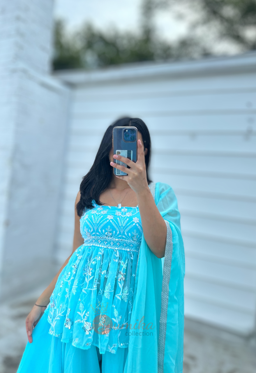 Light BLUE THREE PIECE SHARARA KURTHI SET