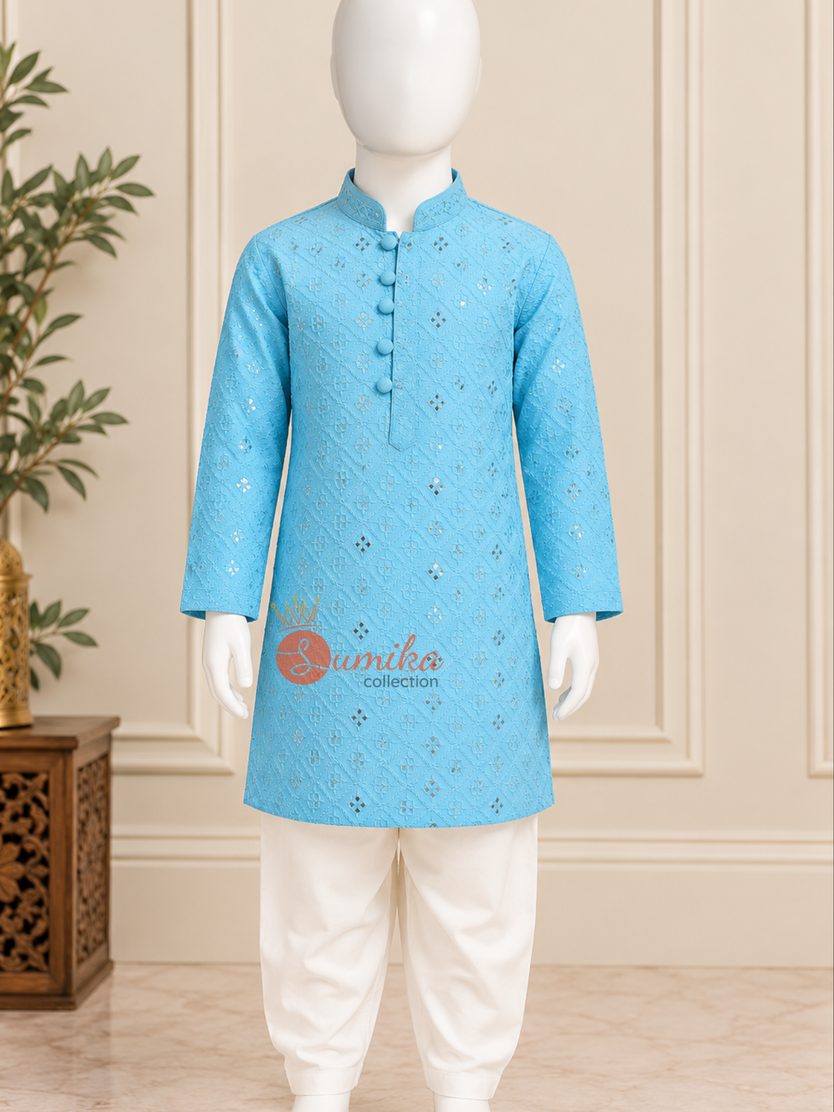 Sky Blue Chikankari Kurta Set for boys