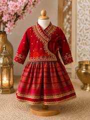 Traditional Tamang Pasni dress five-piece set for baby girls with shawl, hat, hairband and matching shoes