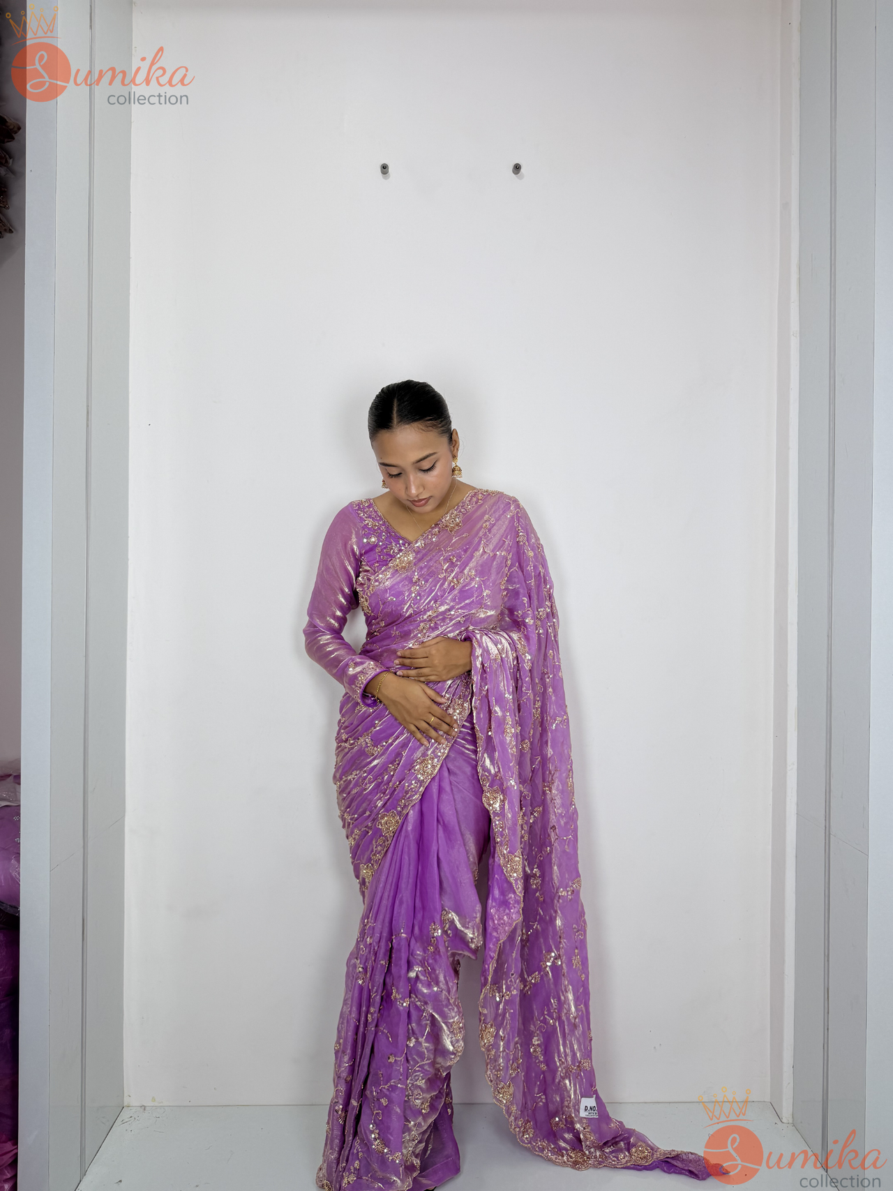 Lavender Embroidery Saree Set
