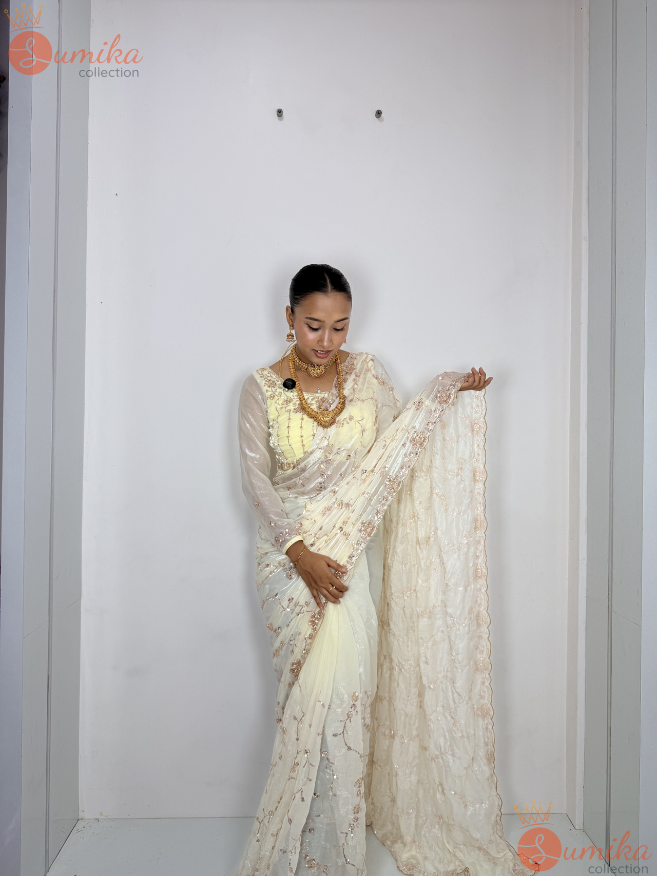 Ivory White Embroidery Saree Set