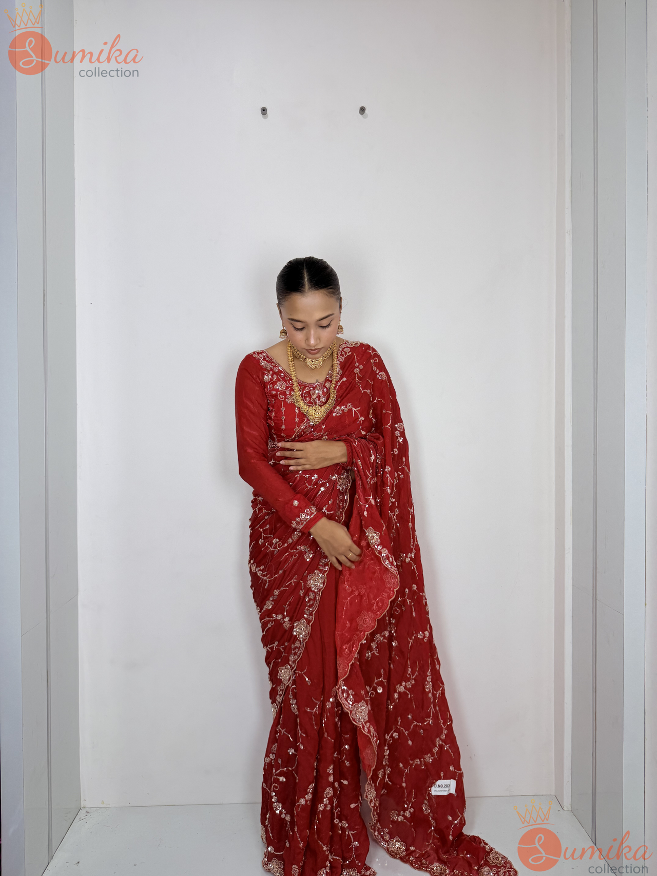 Bright Red Embroidery Saree Set