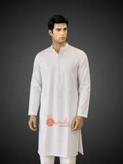 Men's white Chikankari embroidered kurta set with matching pajama, ideal for weddings, pujas, festivals, and traditional celebrations.