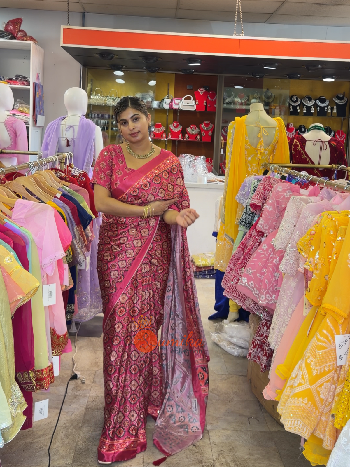 Ajrakh Saree with Mirror Work