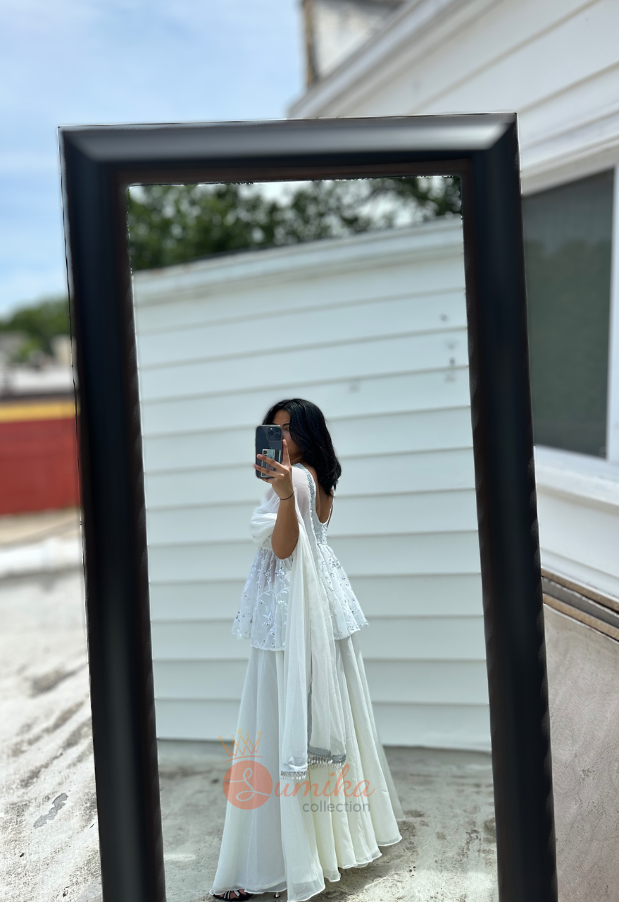 WHITE CREAM THREE PIECE SHARARA KURTHI